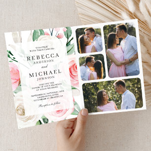 Invitación Boda Código QR Floral Rosa Marfil Rústico