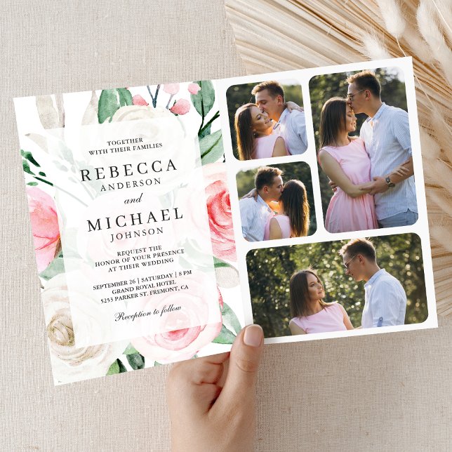 Invitación Boda Código QR Floral Rosa Marfil Rústico (Subido por el creador)