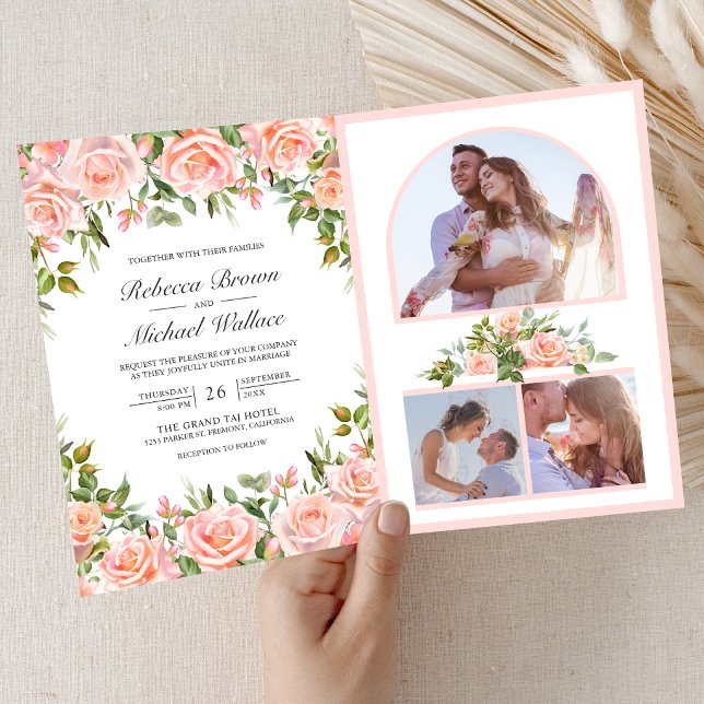 Invitación Boda Código QR Floral Rosa Rubor Rústico (Subido por el creador)