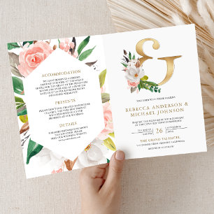 Invitación Boda Código QR Floral Rosa Sonrojado Ampersand Dor