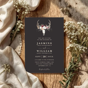 Invitación Boda Código QR Floral Rústico Elegante Boho Cuerno