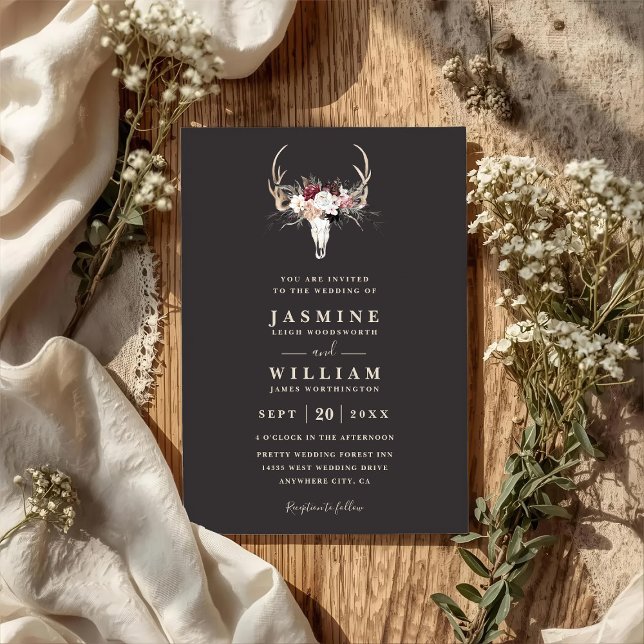 Invitación Boda Código QR Floral Rústico Elegante Boho Cuerno (Subido por el creador)