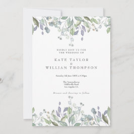 Invitación Boda Código QR Floral Salvia Lila Verde