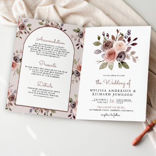 Invitación Boda Código QR Floral Taupe Terroso Neutral Boho