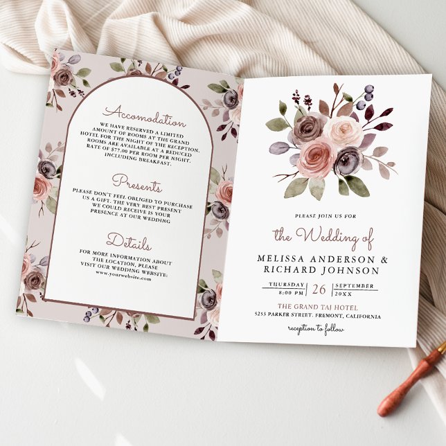 Invitación Boda Código QR Floral Taupe Terroso Neutral Boho (Subido por el creador)