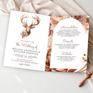 Invitación Boda Código QR Floral Terracota Boho