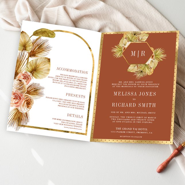 Invitación Boda Código QR Floral Terroso Boho Terracota (Subido por el creador)