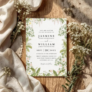 Invitación Boda Código QR Floral Tropical Elegante Vegetación
