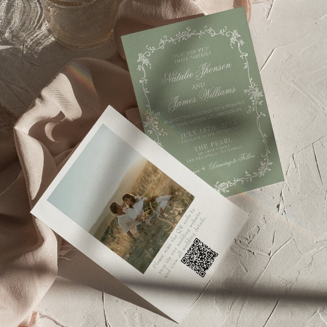 Invitación Boda Código QR Floral Verde Salvia Boho Chic Foto (Subido por el creador)