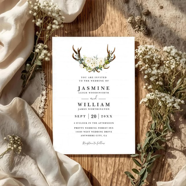 Invitación Boda Código QR Flores Acuarela Blanca Cuerno (Subido por el creador)