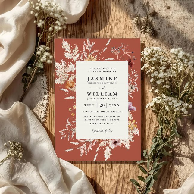 Invitación Boda Código QR Flores Secas Terracota Boho (Subido por el creador)