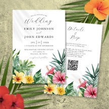 Boda Código QR Flores Tropicales Acuarela