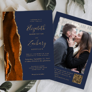 Invitación Boda Código QR Foto de Agata Naranja Quemada y Azu