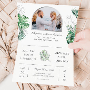 Invitación Boda Código QR Foto Palma de Plata Tropical