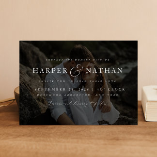 Invitación Boda Código QR Foto Superpuesta Minimalista
