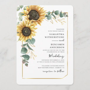 Invitación Boda Código QR Girasol Eucalipto Floral