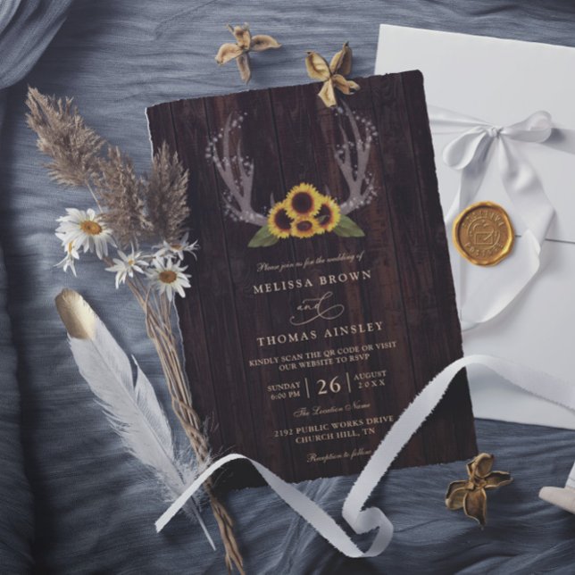 Invitación Boda Código QR Girasoles Cuerna País Rústico (Subido por el creador)