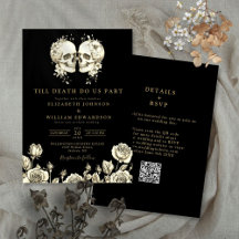 Boda Código QR Gótico Todo en Uno Negro y Dorado