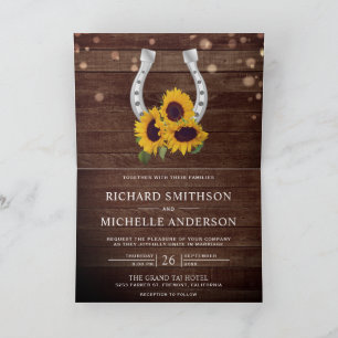 Invitación Boda Código QR Herradura Girasoles Madera Campestr