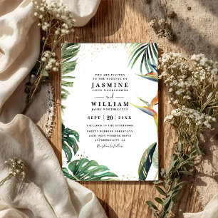 Invitación Boda Código QR Hojas de Paraíso de Palma Tropical