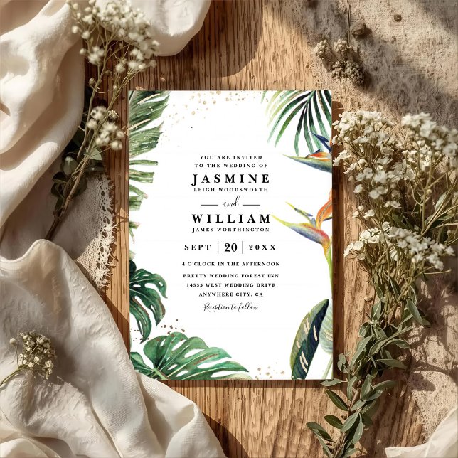 Invitación Boda Código QR Hojas de Paraíso de Palma Tropical (Subido por el creador)