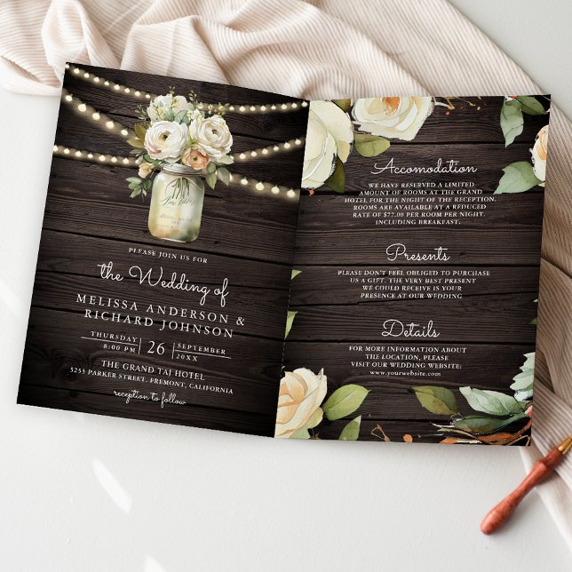 Invitación Boda Código QR Jarrón de Rosas Blancas de Madera R (Subido por el creador)