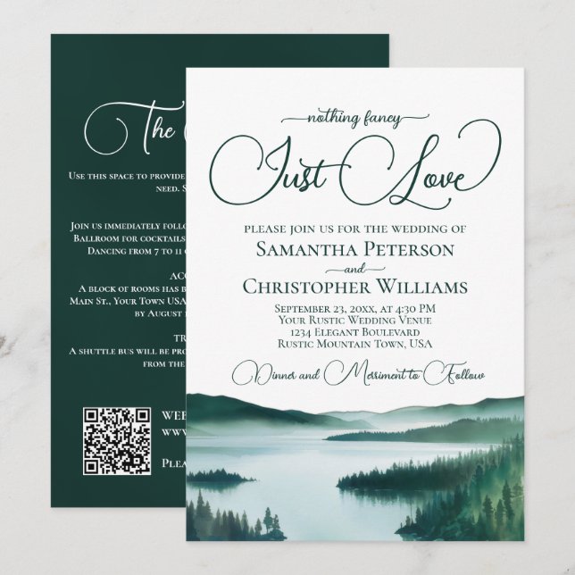 Invitación Boda Código QR Lago Rústico Sin Adornos (Anverso / Reverso)