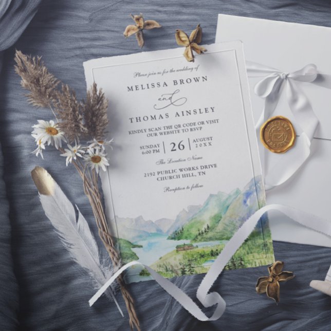 Invitación Boda Código QR Lagos Rústicos Montaña Acuarela (Subido por el creador)