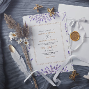 Invitación Boda Código QR Lavanda Acuarela Clásica Púrpura