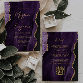 Invitación Boda Código QR Moderno con Letra de Ágata Púrpura