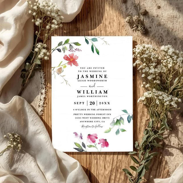 Invitación Boda Código QR Moderno Elegante Flores Silvestres  (Subido por el creador)