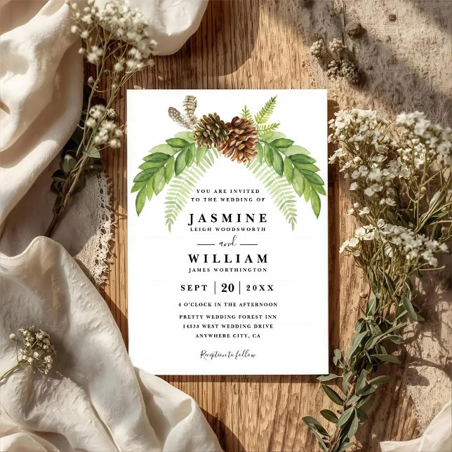 Invitación Boda Código QR Moderno Elegante Rústico Vegetación (Subido por el creador)