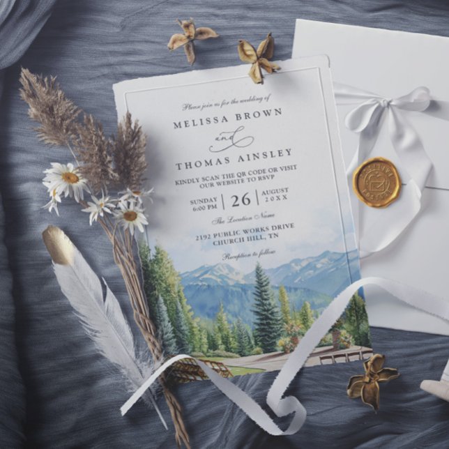 Invitación Boda Código QR Montaña Rústica Aspen Colorado (Subido por el creador)