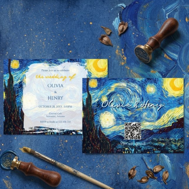 Invitación Boda Código QR Noche Estrellada de Vincent Van Gog (Subido por el creador)