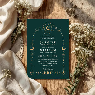 Invitación Boda Código QR Noche Luna Galaxia Celestial Boho