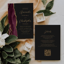 Boda Código QR Oscuro Burgundy Gold Agate