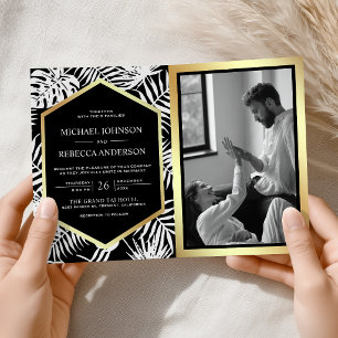 Invitación Boda Código QR Palma Tropical Oro Blanco