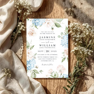 Invitación Boda Código QR Peonías y Hortensias Elegantes