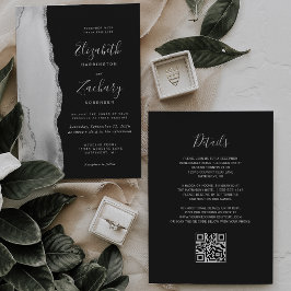 Invitación Boda Código QR Pizarra Agata Plata Gris Blanco