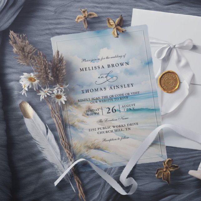 Invitación Boda Código QR Playa Costera Océano Acuarela (Subido por el creador)
