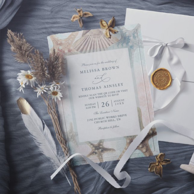 Invitación Boda Código QR Playa Tropical Estrellas de Mar Con (Subido por el creador)