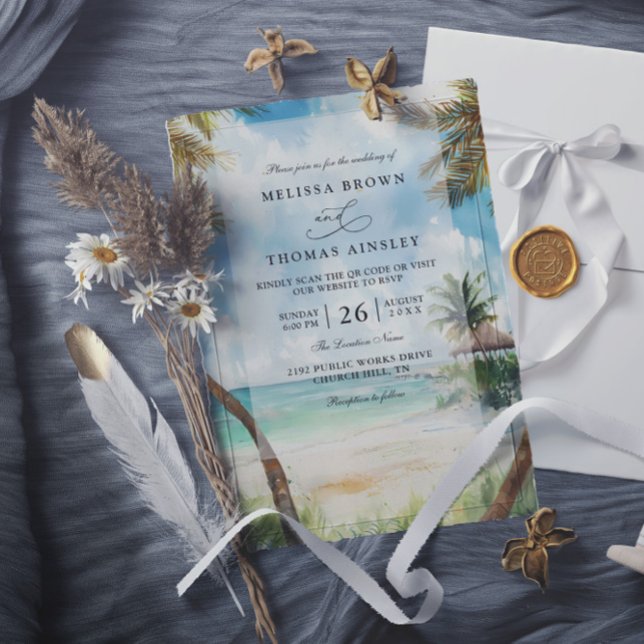 Invitación Boda Código QR Playa Tropical Tulum Acuarela (Subido por el creador)
