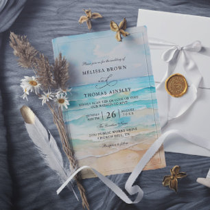 Invitación Boda Código QR Presupuesto Acuarela En La Playa
