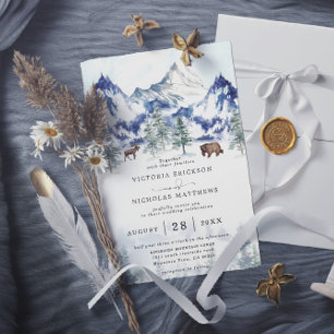Invitación Boda Código QR Presupuesto Árbol Bosque Montaña Rú