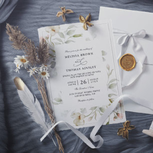 Invitación Boda Código QR Presupuesto Floral Elegante Tinte S