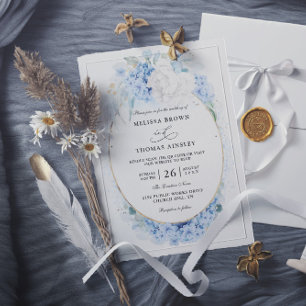 Invitación Boda Código QR Presupuesto Flores Blancas Azul Pol