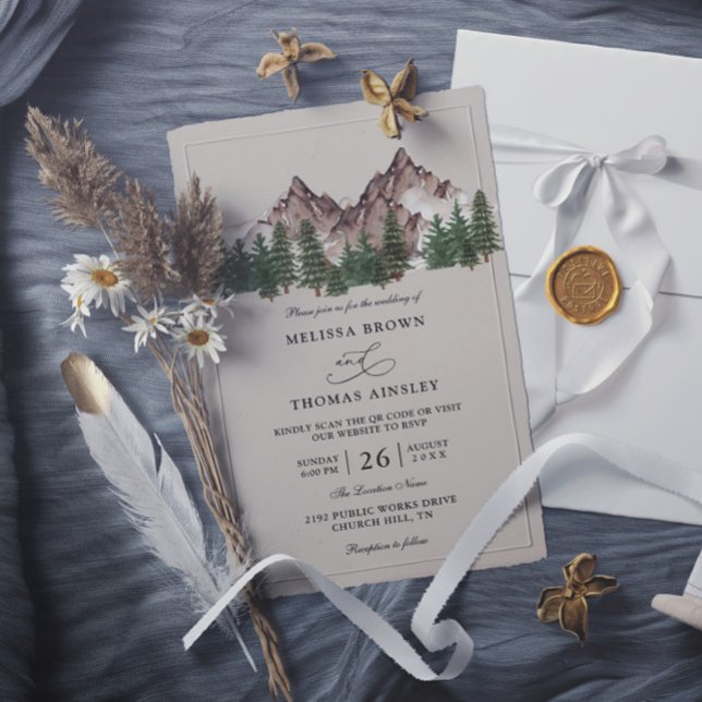 Invitación Boda Código QR Presupuesto Rústico Árbol Bosque Mo (Subido por el creador)