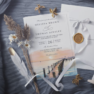 Invitación Boda Código QR Puesta de Sol Naranja en la Playa N