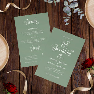 Invitación Boda Código QR Retro Sage Moss Verde Todo en Uno
