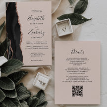 Boda Código QR Rosa Ágata Oro Negro Chic